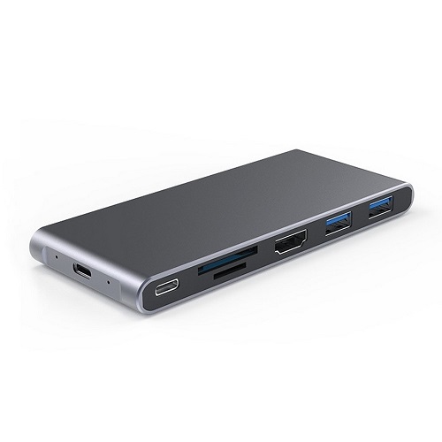 Adapter USB-C - HDMI, 2x USB 3.0, SD, TF, PD60W + M.2 NGFF SSD Case